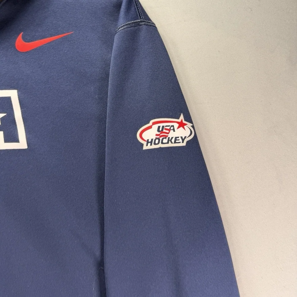Nike USA Ice Hockey Hoodie Mens Large Blue Therma Fit Sweatshirt Olympics
